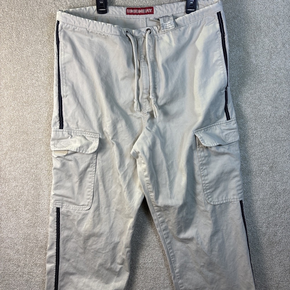 Vintage Unionbay Cargo Pants Small (Fits 33x30) Beige Baggy Drawsting y2k‎ *SEE